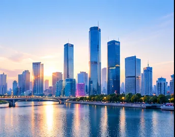 城市天际线与目的地风光，展示酒旅文旅视频应用场景